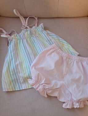 The Beaufort Bonnet Company 3t Pastel Rainbow Striped Outfit Set Smocked